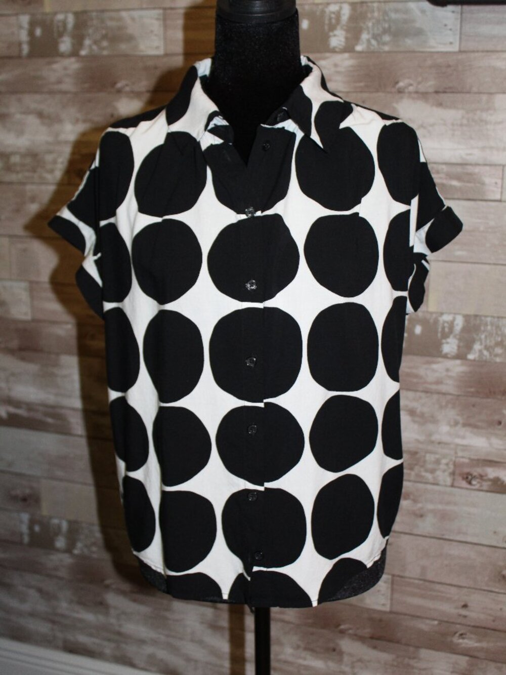 Polka Dot Black & White Business Casual Top